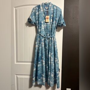 Entro Dress From Anthropologie POCKETS Small 100% Cotton Floral Water Lillies